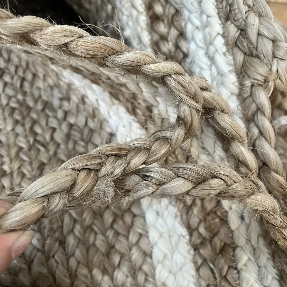 LR Home Natural Beige Jute Striped Storage Decorative Basket